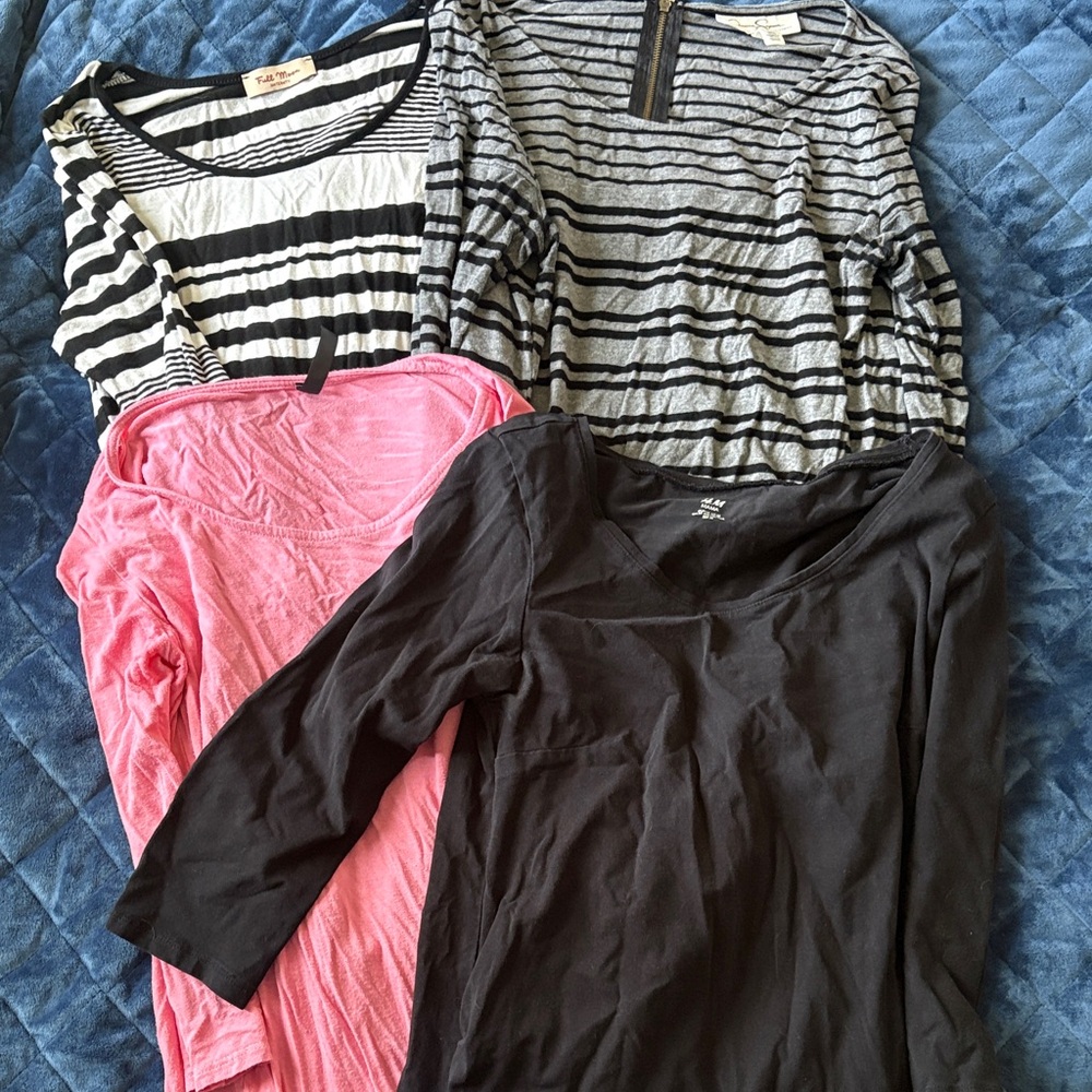 Mixed Maternity Tops - Black, Pink, Gray & Black/White Stripes